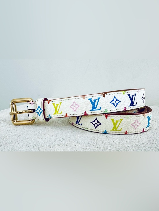 Louis Vuitton Accessories - LOUIS VUITTON Murakami Multicolore White Belt Size 80/32 Unisex Gold Buckle